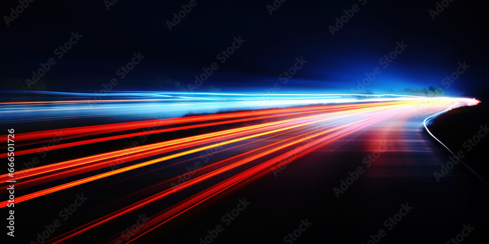 Rush of Twilight: Streaks of Speed. Speed light trails, Colorful glowing swirls. Generative AI