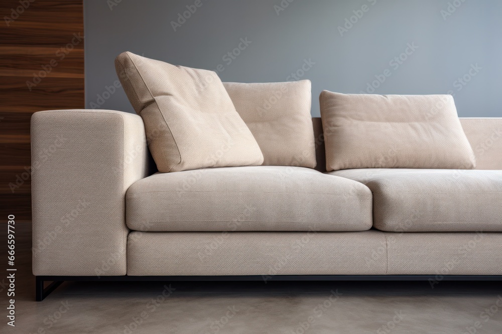 close-up of a sofa with pillows, home interior design of modern living room