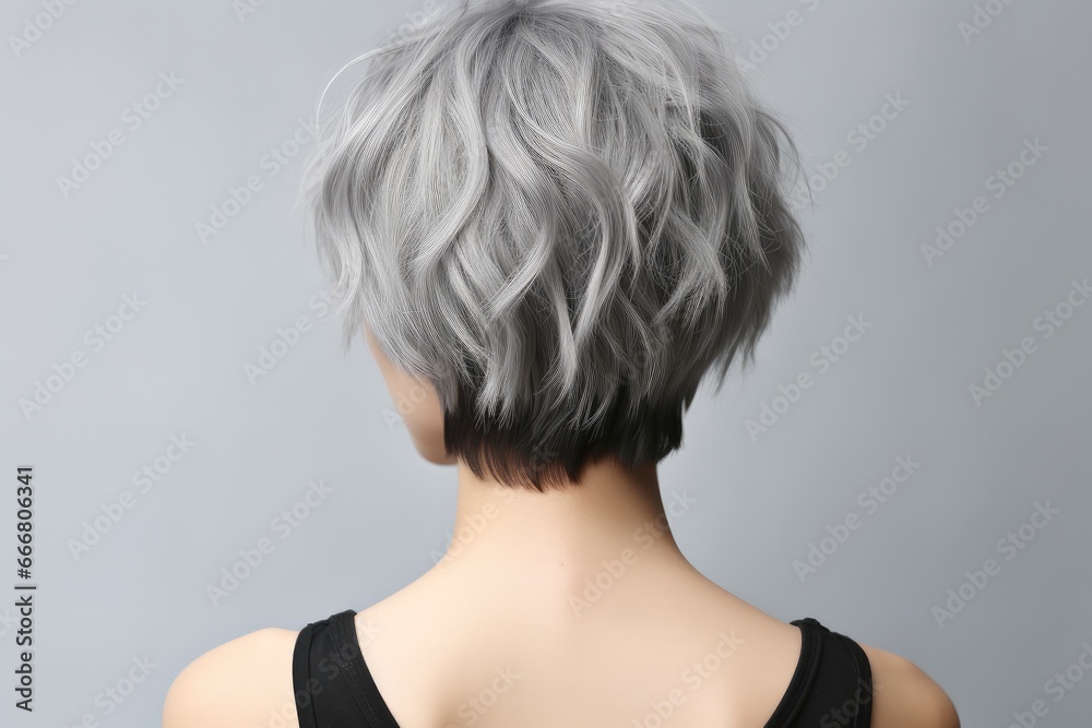 Haircuts for women with dark ash color hair, small perm, bob cut and short hairs, For women barber shops, Hair treatment therapy concept.