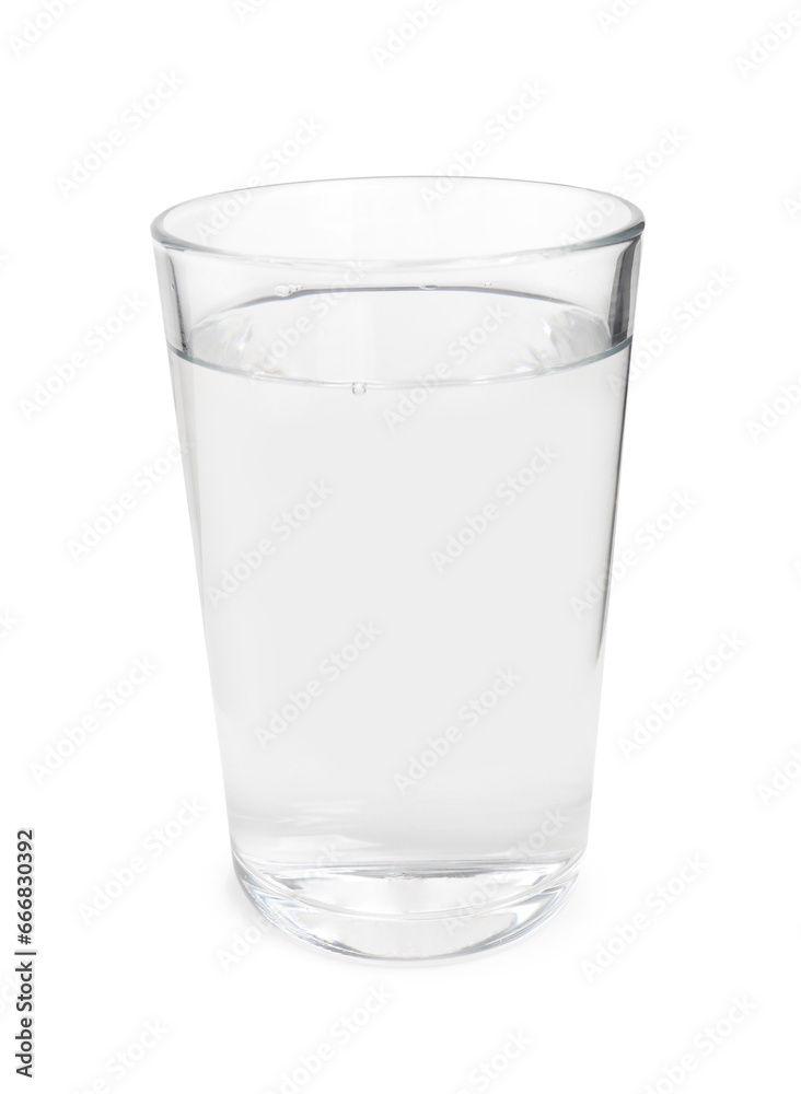 Glass of clean water on white background