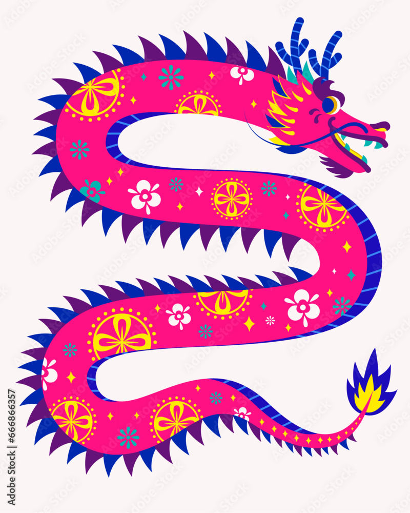 Vibrant dragon with patterns