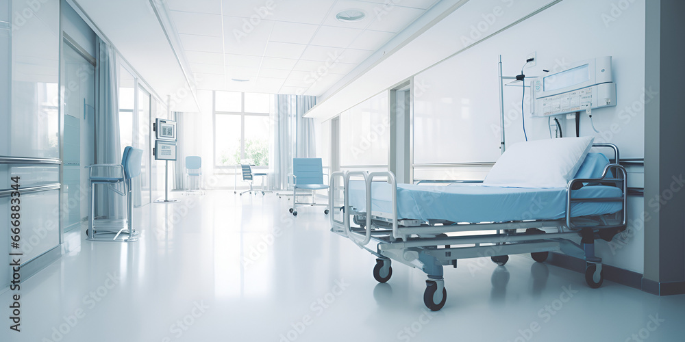 stretcher bed in doctors hospital corridor 