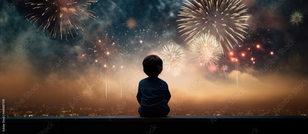 Child observing pyrotechnic display