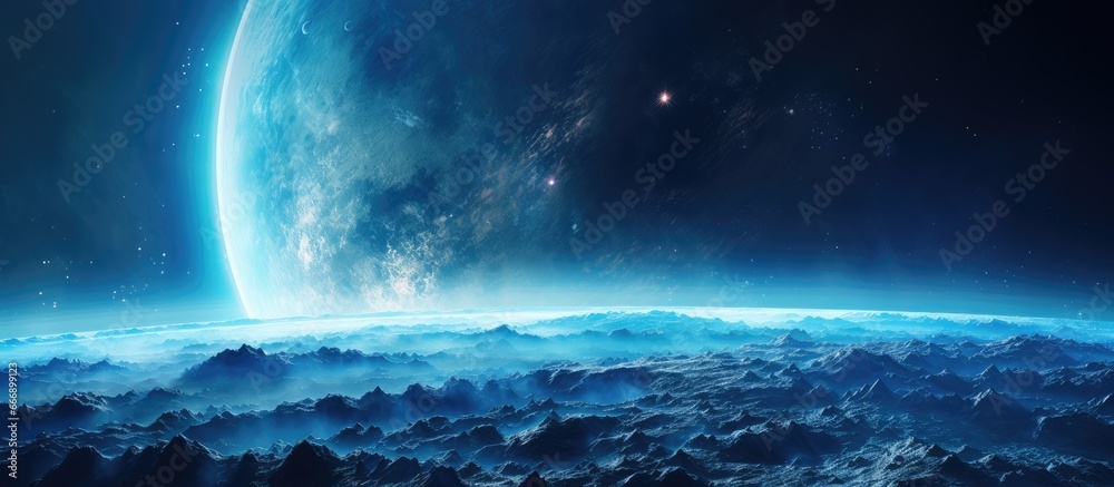 Stunning blue exoplanet resembling Earth depicted in Artificial Intelligence cosmic rendering