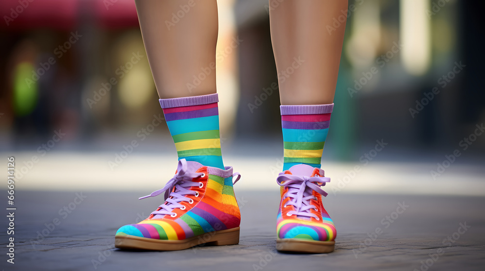 close up on shoes with rainbow color