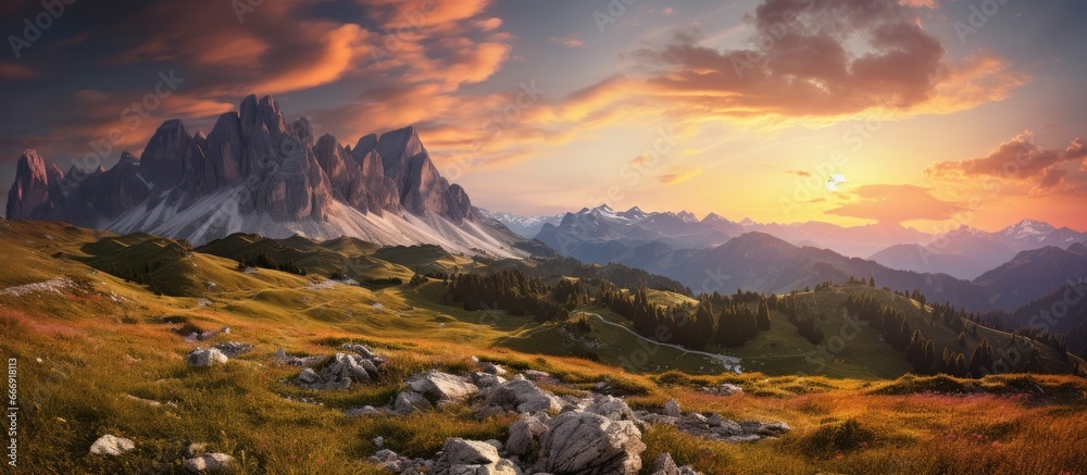 Dusk in the Dolomites region of Italy in Europe