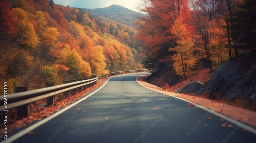 Road leading to autumn mountain scenery.