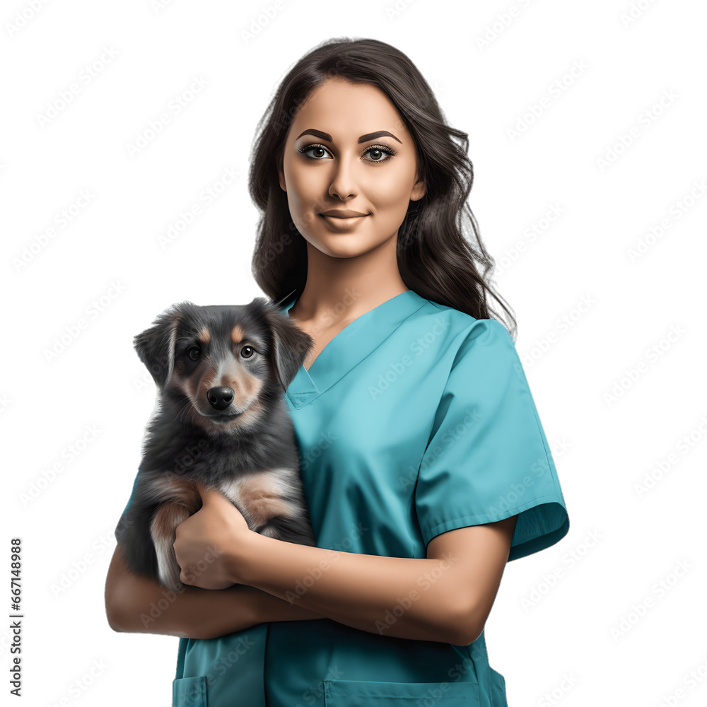 female veterinarian with a dog isolated