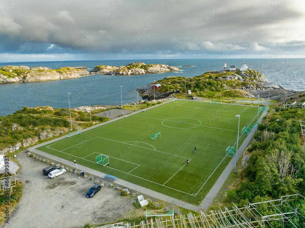 henningsvaer football field seen from the air