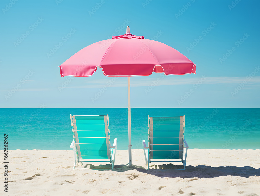 beach chairs and umbrella on the beach