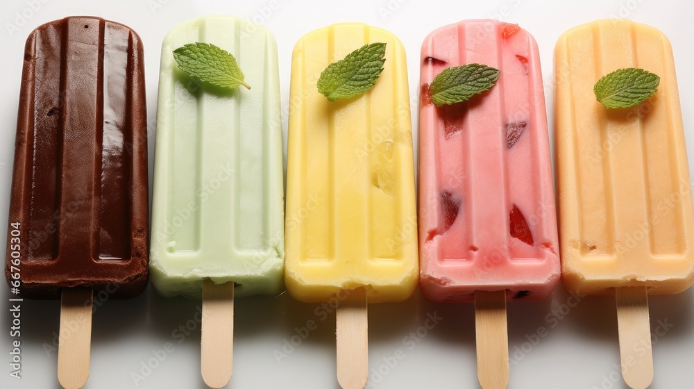 Assortment of popsicles for the summer, Popsicles on a white background.