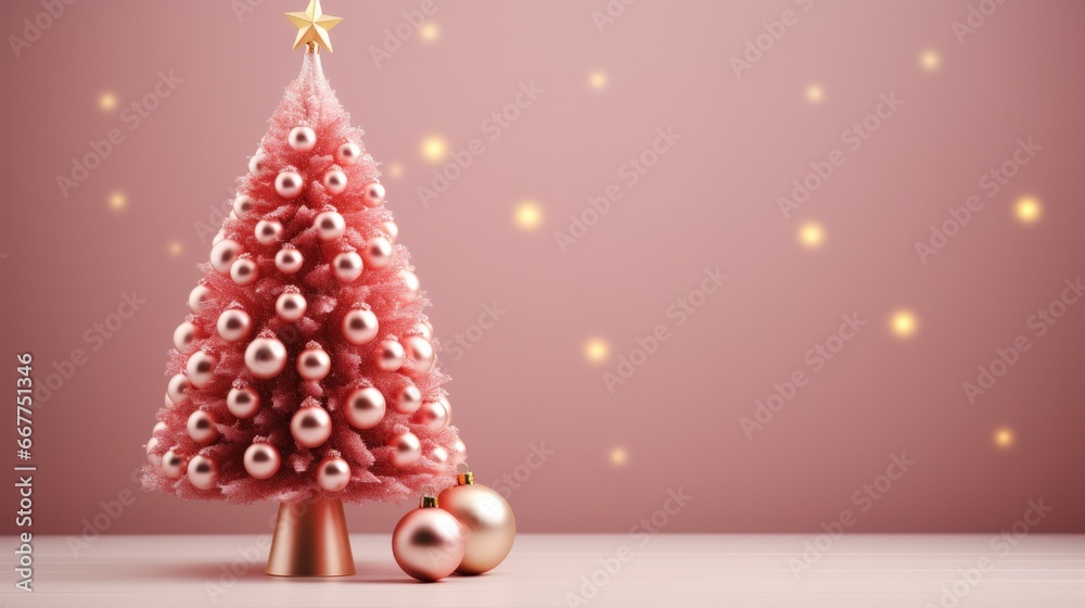 Beautiful pink and gold Christmas Tree minimalist background