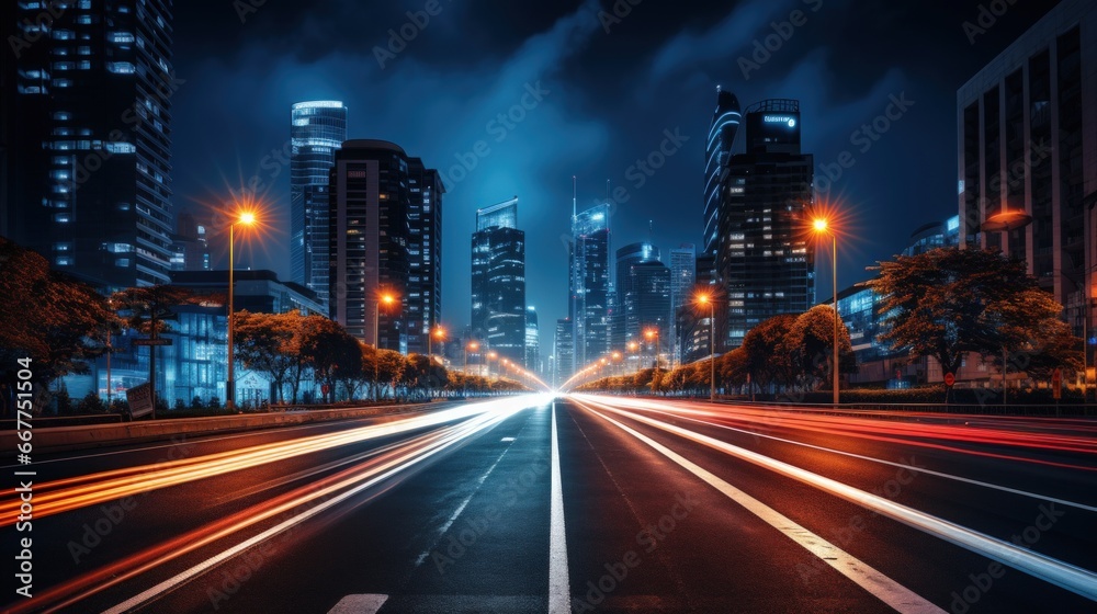 long exposure shot of a busy city street at night.