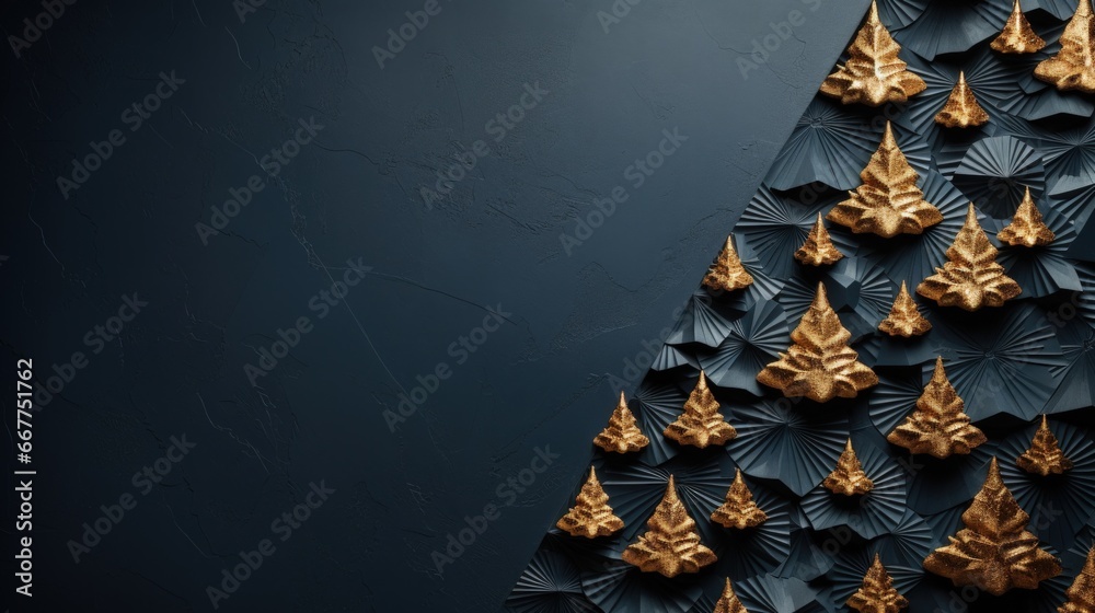 Beautiful dark blue and gold Christmas Tree minimalist background