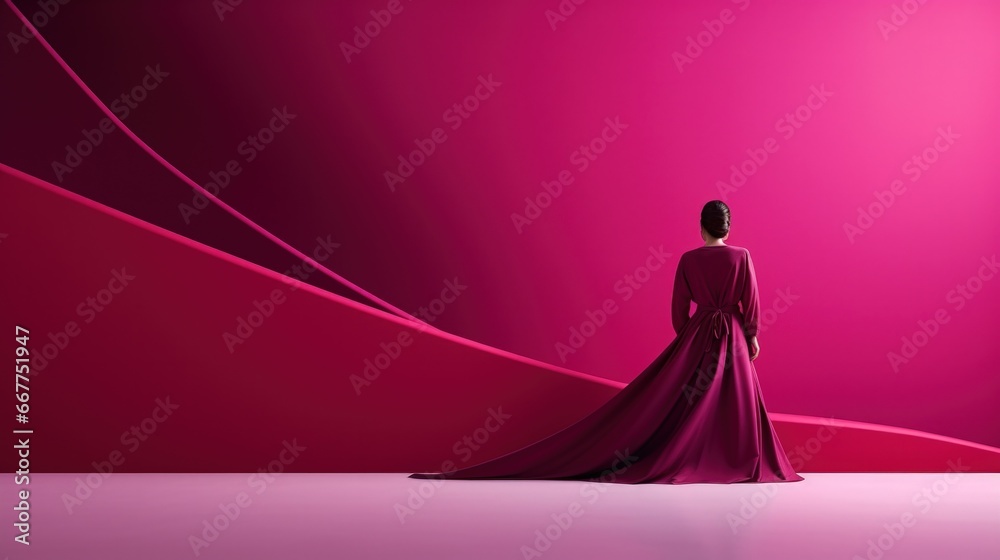 Fashion pink minimalist background with model girl.