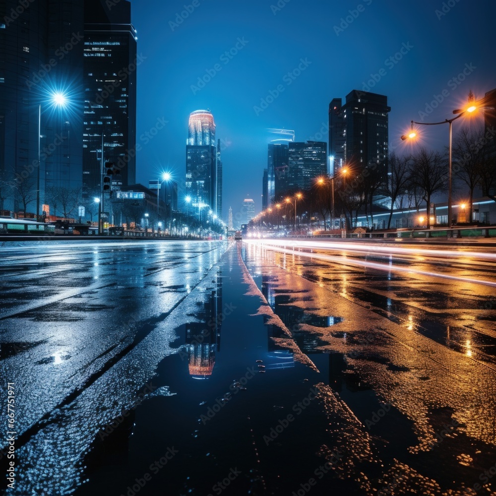 long exposure of a city road at night