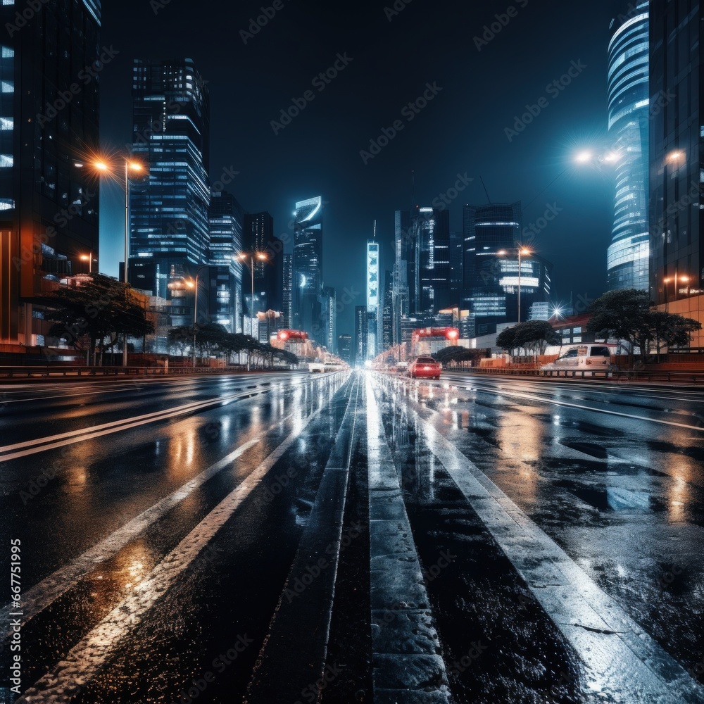 long exposure shot of a busy city street at night.