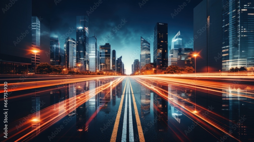 long exposure shot of a busy city street at night.