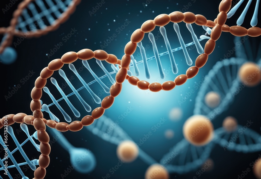 Golden and blue DNA strands. Double helix. Scientific illustration. Biotechnology or bio engineering concept. Science Genetic and Medical Research Concept sign with Molecular Structure and Strands