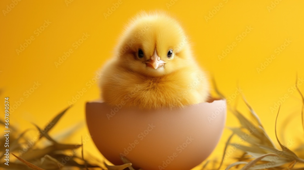 Easter-Themed Postcard Featuring a Small Yellow Chicken in an Eggshell