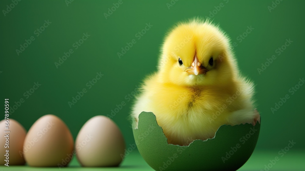 Easter-Themed Postcard Featuring a Small Yellow Chicken in an Eggshell