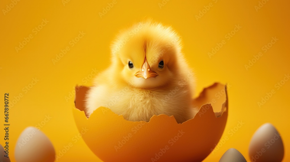 Easter-Themed Postcard Featuring a Small Yellow Chicken in an Eggshell