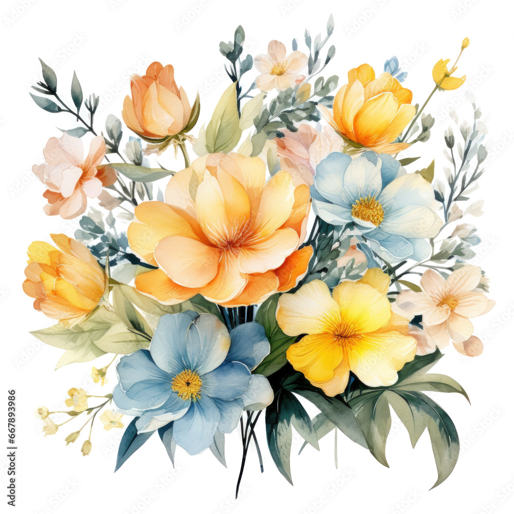 watercolor spring flowers bouqut isolated