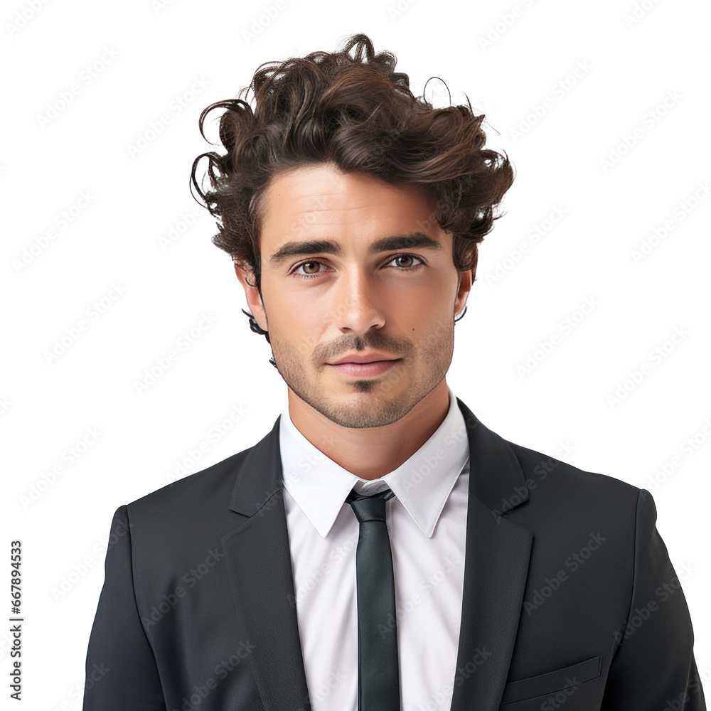 beautiful business man with curly short hair isolated