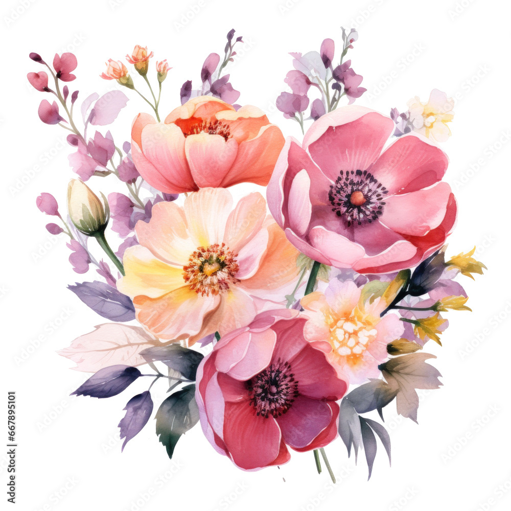 watercolor spring flowers bouqut isolated