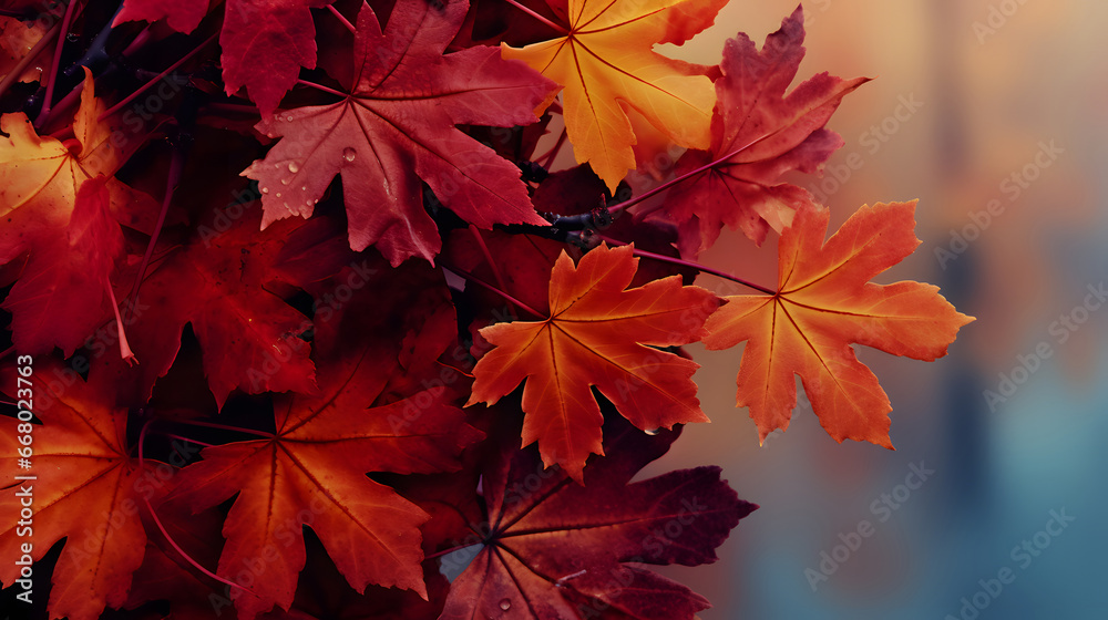 autumn leaves background, red and yellow leaves