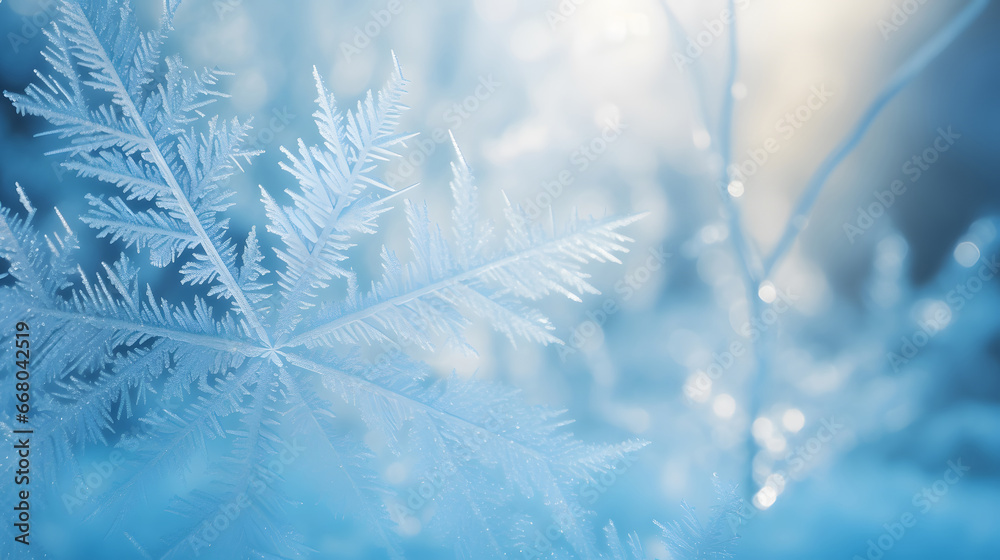 frost on the branches, Cold winter morning, window covered in frost