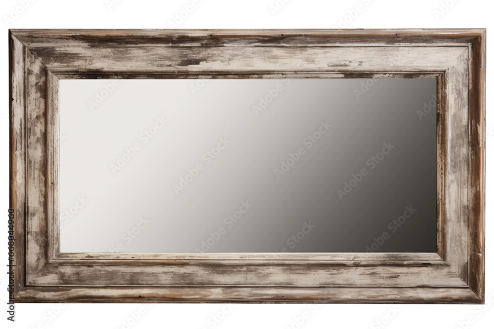 Weathered Rustic Wall Mirror on transparent background.