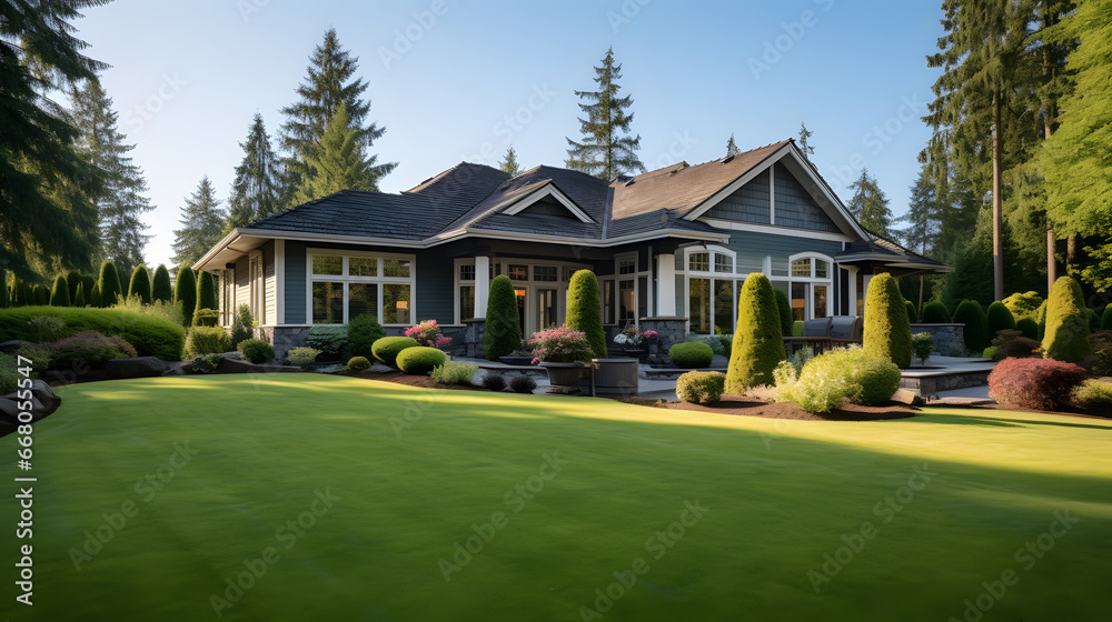 Beautiful Home With Green Grass Yard, Beautiful exterior of newly built luxury home