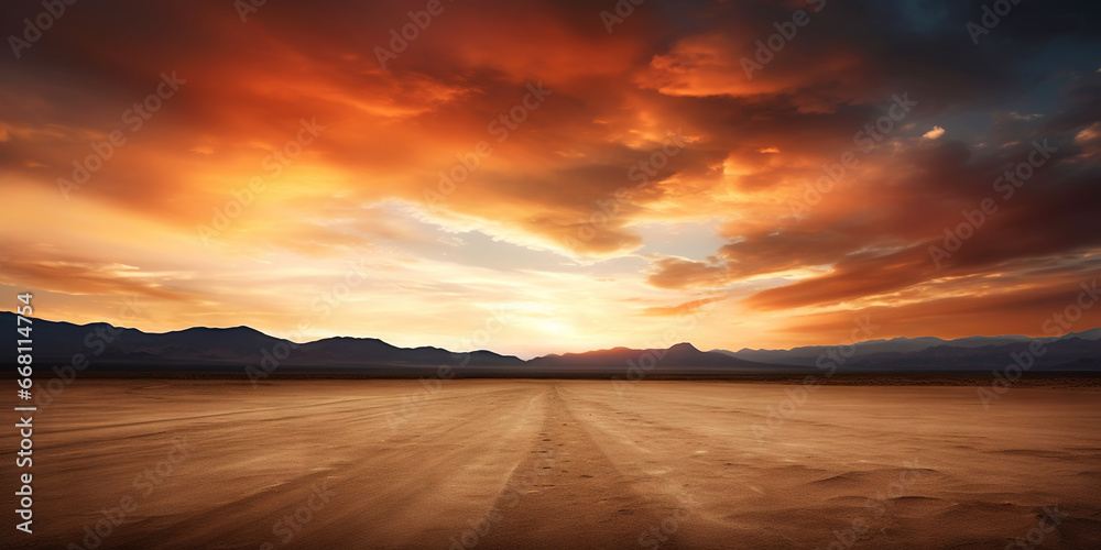 Dramatic sky over desert. Dark clouds over sand dunes. Generative AI