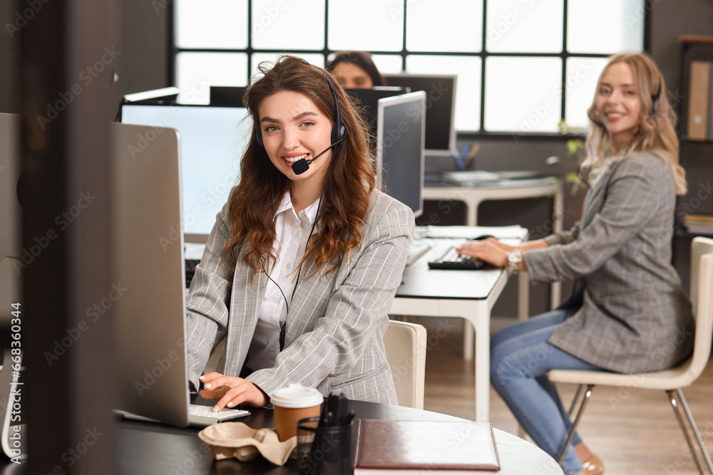 Female technical support agent  working in office