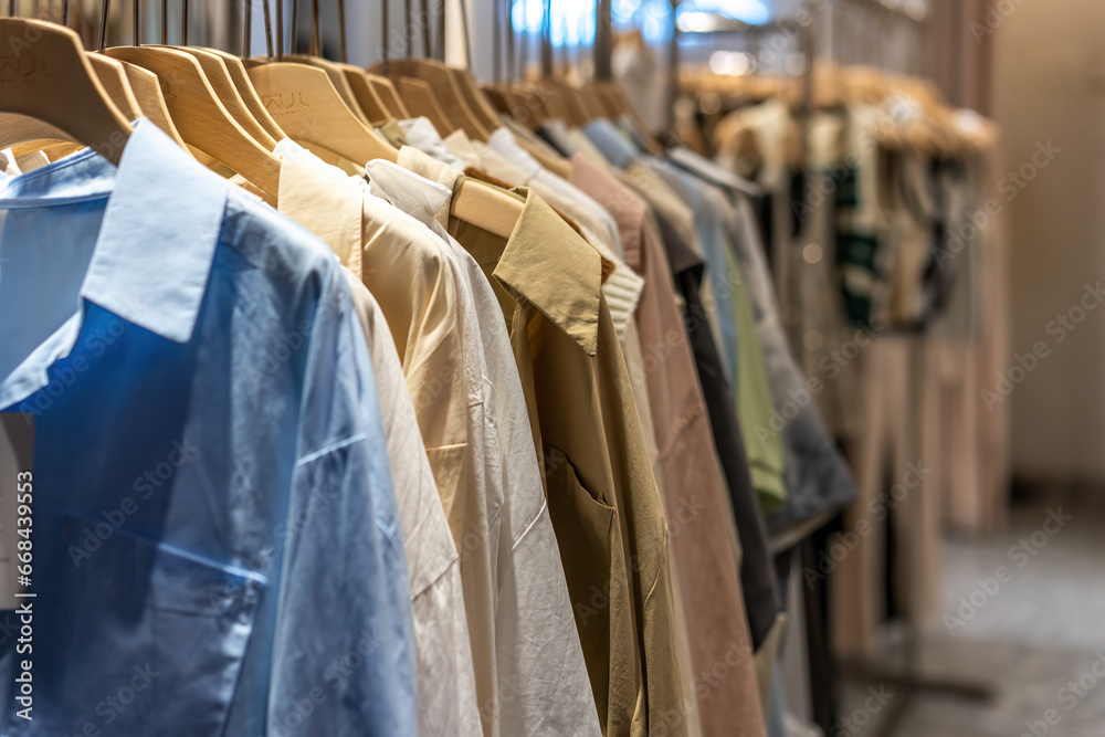 Inside the ladies clothing store. Style and fashion.