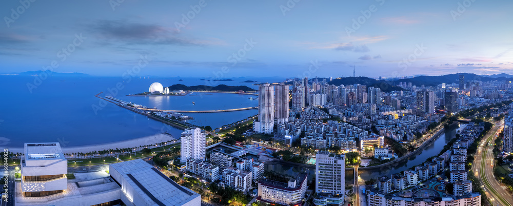 Aerial photography of modern architectural landscape at night in Zhuhai, China