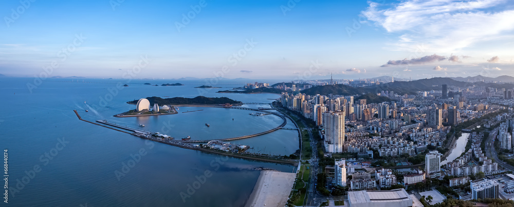 Aerial photography of modern architectural landscape at night in Zhuhai, China