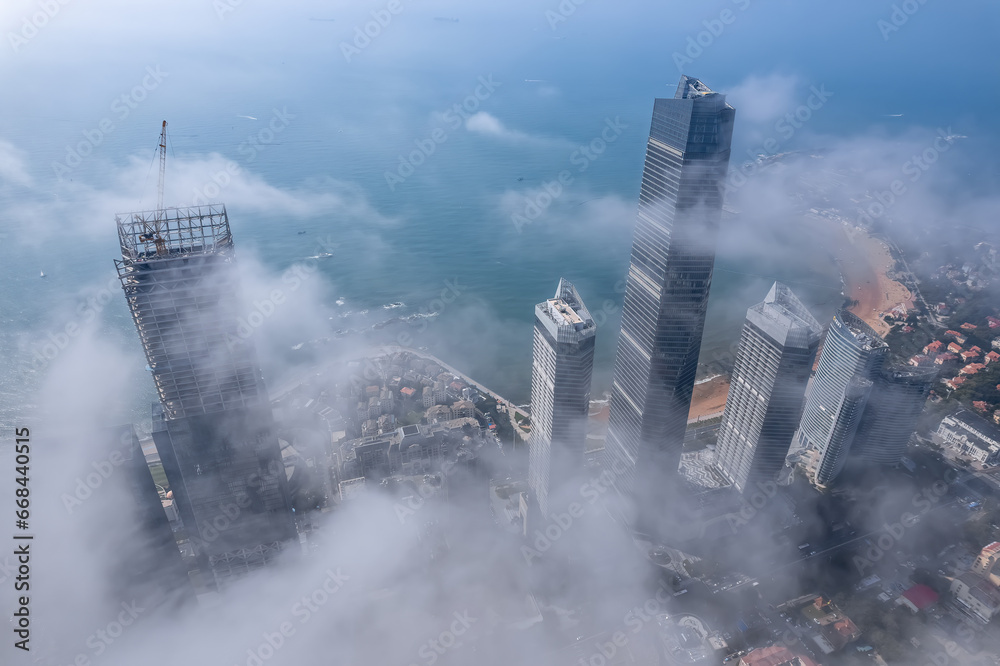 Aerial photography of modern architectural landscape skyline in Qingdao, China