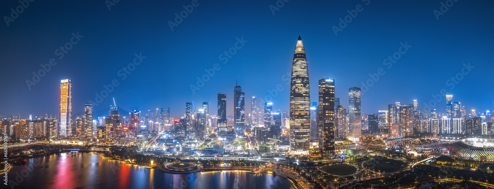 Aerial photography of modern architectural landscape at night in Guangzhou and Shenzhen, China