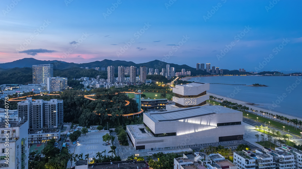 Aerial photography of modern architectural landscape at night in Zhuhai, China