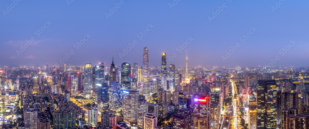 Aerial photography of modern architectural landscapes at night in Guangzhou, China