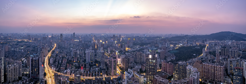 Aerial photography of modern architectural landscapes at night in Guangzhou, China