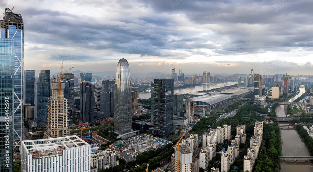 Aerial photography of the skyline of modern architectural landscapes in Guangzhou, China