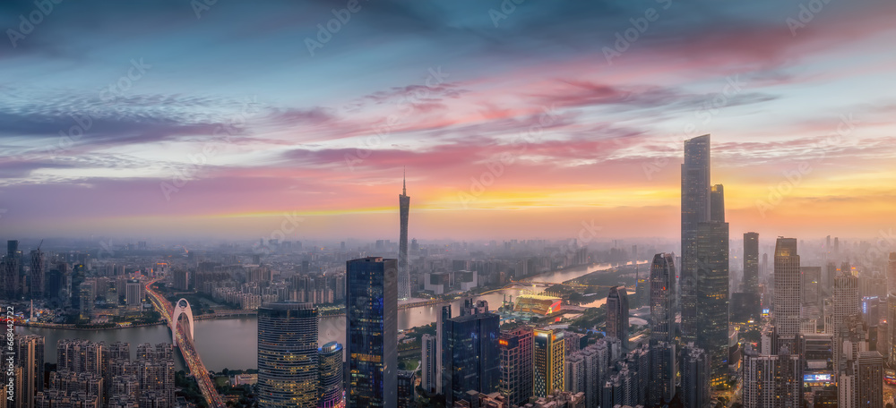 Aerial photography of the skyline of modern architectural landscapes in Guangzhou, China