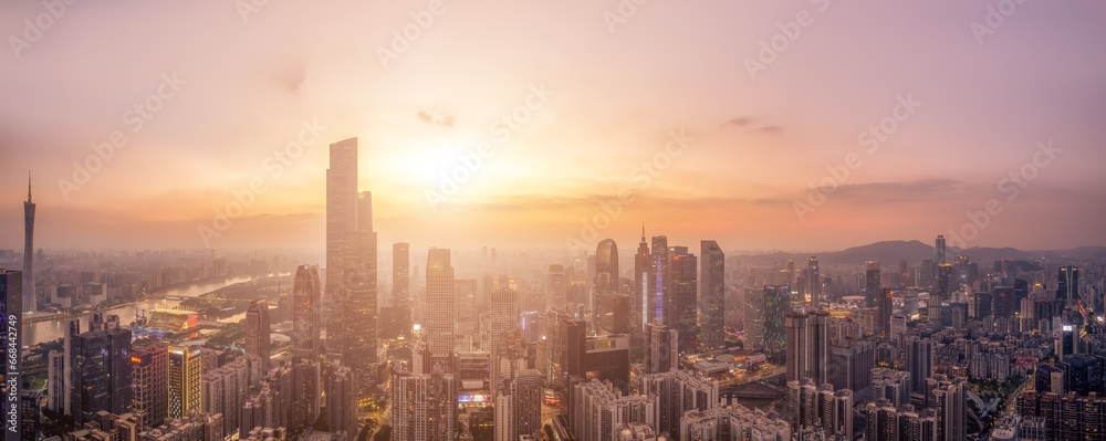 Aerial photography of the skyline of modern architectural landscapes in Guangzhou, China