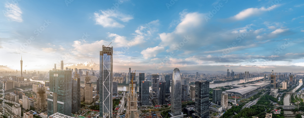 Aerial photography of the skyline of modern architectural landscapes in Guangzhou, China