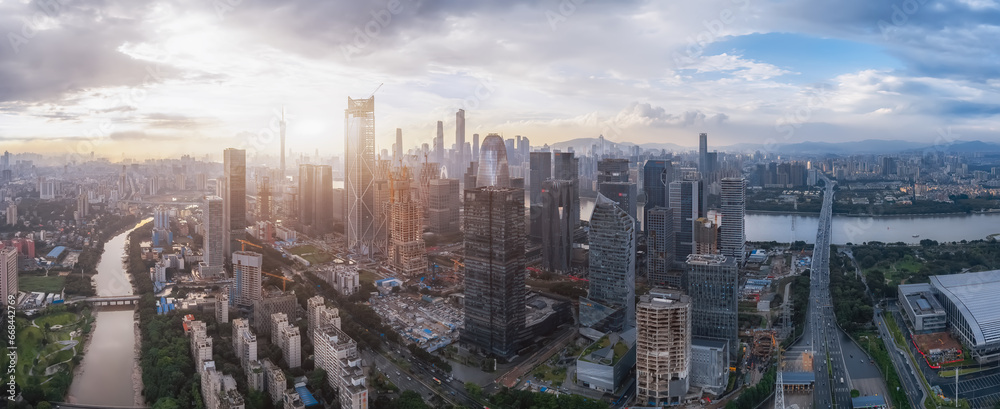 Aerial photography of the skyline of modern architectural landscapes in Guangzhou, China