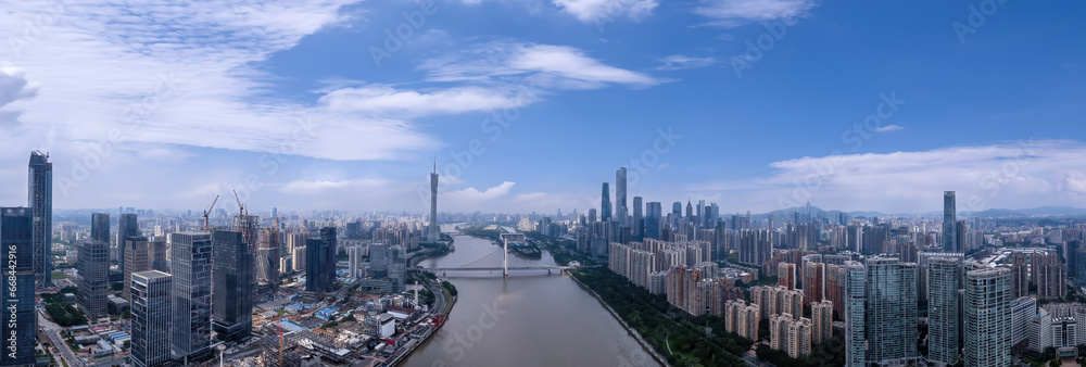 Aerial photography of the skyline of modern architectural landscapes in Guangzhou, China