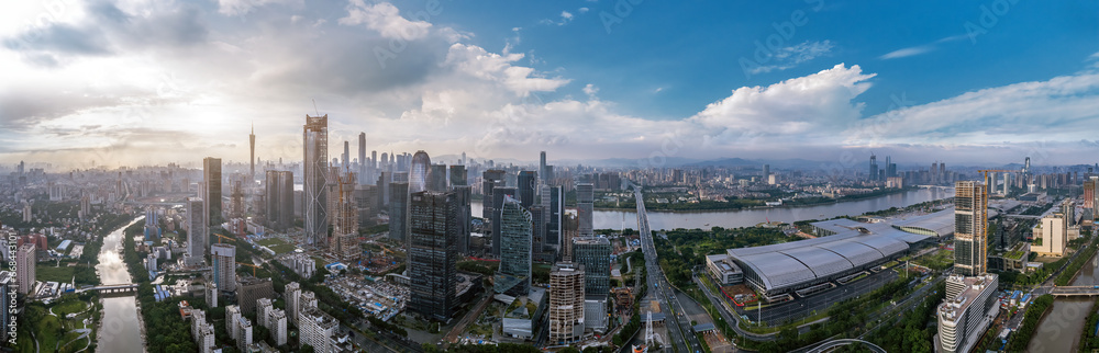 Aerial photography of the skyline of modern architectural landscapes in Guangzhou, China